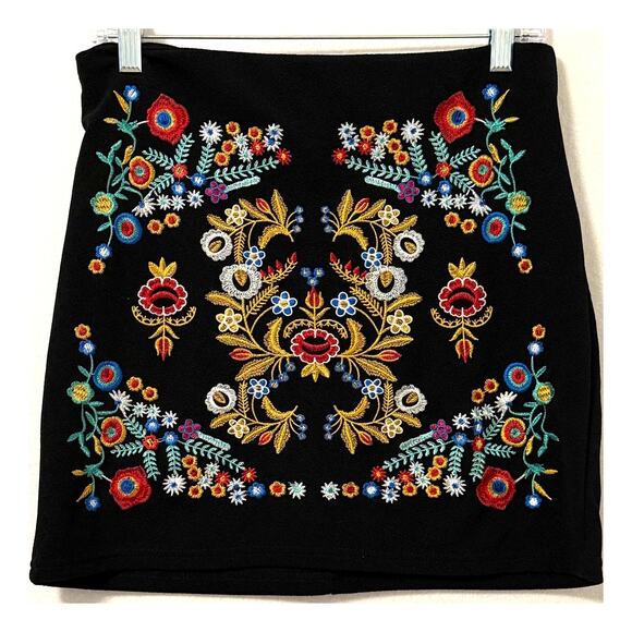Floral Botanical Embroidered High-Rise Mini Skirt Size 8/10 Festival Rock Y2K - Picture 3 of 8